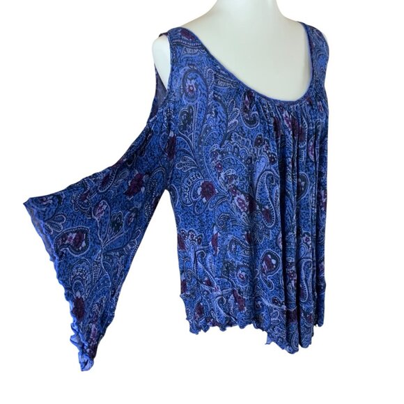 Free People Blue Purple Paisley Tunic Boho Oversized Flowy Top M Festival Vibes - Picture 2 of 5